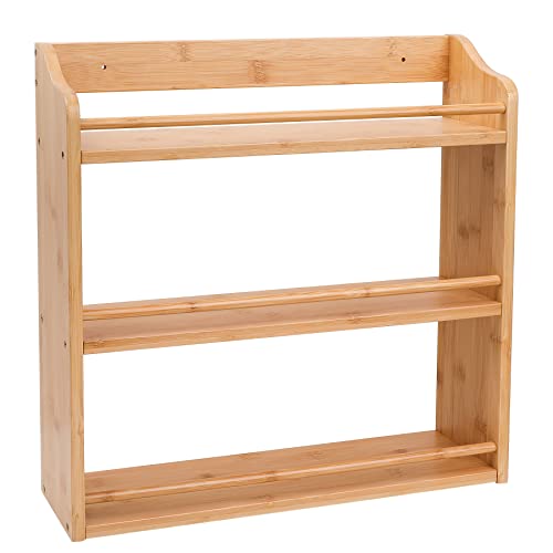 3 Tier Bamboo Spice Rack, Seasoning Jars Rack Shelf Spice Organizer for Kitchen Counter or Wall Mounting - style: Tiered Shelf