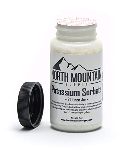 North Mountain Supply 1 Gallon Glass Fermenting Jug Set of 4 with Handle, Airlock, Lid and 2 Ounce Potassium Sorbate Wine Stabilizer
