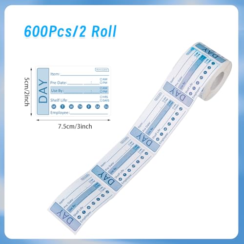 2 Rolls 600 Pieces Shelf Life Removable Freezer Labels, 2 x3 Inch Food Labels for Containers Date Stickers for Freezer Easy to Remove
