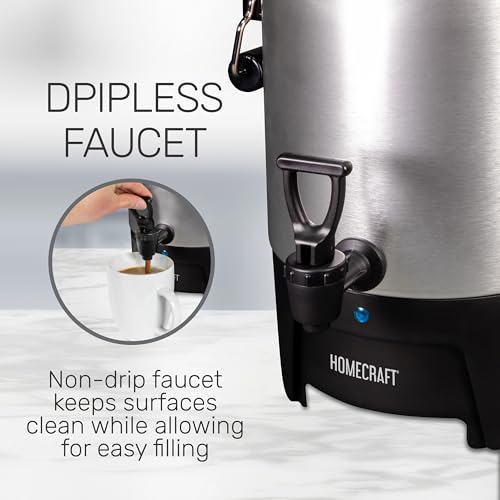 Homecraft 45-Cup Coffee & Hot Beverage Urn - Quick Brewing, Drip-Free Spout, Water Level Markings, Reusable Filter, & Carry Handles - Aluminum - style: 45 Cup Carry Handle