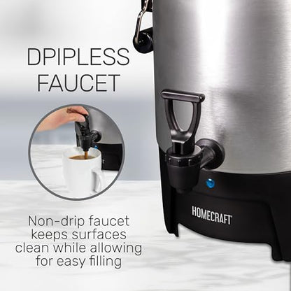 Homecraft 45-Cup Coffee & Hot Beverage Urn - Quick Brewing, Drip-Free Spout, Water Level Markings, Reusable Filter, & Carry Handles - Aluminum - style: 45 Cup Carry Handle