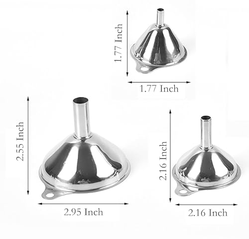 Stainless Steel Funnel, 3 Pcs 3 Different Size Funnels with 2 Cleaning Brush for Filling Bottles Flask in Kitchen (1)
