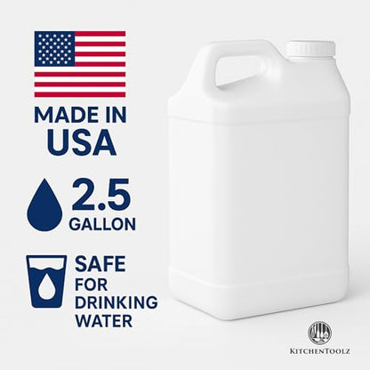 kitchentoolz 2.5 Gallon Water Jug – Heavy-Duty HDPE Carboy for Automotive Used Oil & Liquid Storage – 10 Quart Mixing Container with Secure Lid – Made in USA - White - color: White