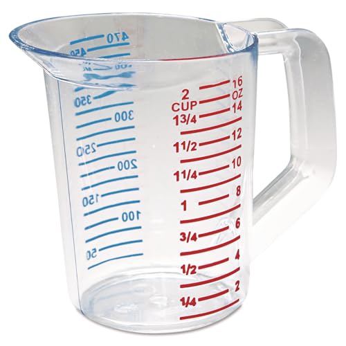 Rubbermaid Commercial Products Bouncer Clear Measuring Cup 2-Cup/0.5-Quart Clear Strong Food Grade Easy Read for Liquid/Dry Ingredients for Home/Professional Kitchen - size: 1/2 Qt