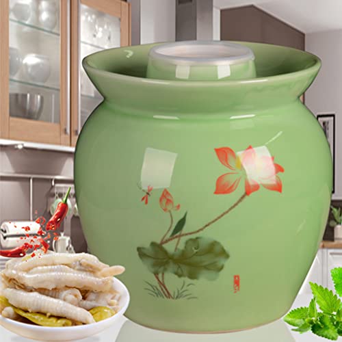 Thickened Ceramic Fermentation Crock Pickling Pot,Traditional Chinese Porcelain Pickle Jar,Fermenting Jar with Water Seal Airlock Lid Stoneware Fermenter for Kimchi 7KG - size: 7KG