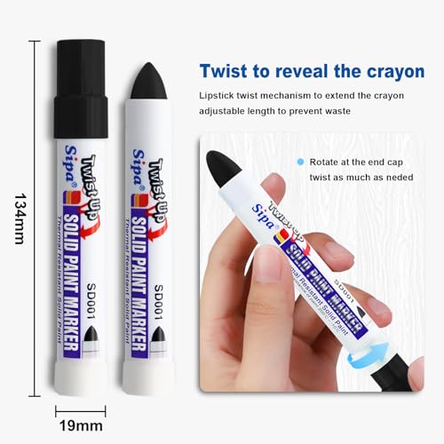 Sipa Permanent Solid Paint Markers, Twist Long-Lasting Paint Pens for Window, Wood,Metal and Glass Marker, 1 Pack (Black) - color: Black