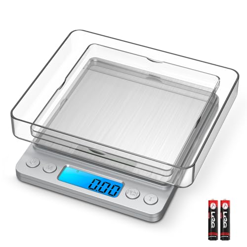 Digital Food Scale 500g/0.01g Gram Scale, Upgraded Mini Pocket Scale with 6 Units, 2 Trays, Auto Off, Tare, PCS for Food, Jewelry, Coin, Coffee (2 AAA Batteries Included)