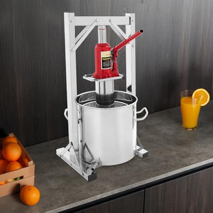 3.2 Gal Fruit Press, 12L Manual Stainless Steel Juice Maker w/Dual Stainless Steel Barrels, Hydraulic Jack-for Cider Grape Apple Tincture Olive Oil Making