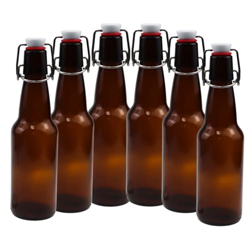 ICE N COLD | Pack of 6 Amber 16-20oz Growler with Flip Top Airtight Silicone Seal | For Beverages, Oil, Vinegar, Kombucha, Beer, Water, Soda, Kefir - color: Amber, size: Pack of 6
