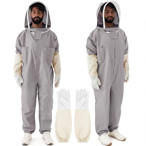 Bee Keeper Suit for Men Women, Bee Suit with Gloves & Veil Hood, Multi-Size Lightweight Sting Proof Full Body Apiarist for Beginner Backyard Beekeepers(Grey, XL) - color: Gray