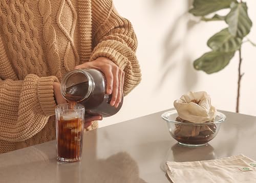 3 Pack Reusable Cold Brew Coffee Bags - 100% Organic Cotton Reusable Cold Brew Coffee Filters Bags - Large Coffee Sock Filters - Mason Jar Cold Brew Bags - Washable Coffee Filter Pouch (Large 12"x8")