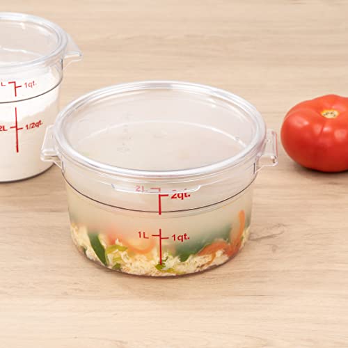 Restaurantware Met Lux 2 Quart Food Storage Container, 1 Round Commercial Storage Container - Lid Sold Separately, With Volume Markers, Clear Plastic Food Prep Bucket, Space-Saving Storage - size: 2 qt, style: 1 Count