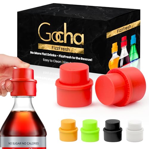 GOCHA 2 PCS Vacuum Soda Bottle Stoppers, Silicone Fizz Keeper Caps, Carbonation Preserver for Soda, Sparkling Water, Soft Drinks & Beer Bottles, Reusable Leak Proof Bottle Sealer | (Red) - color: Red