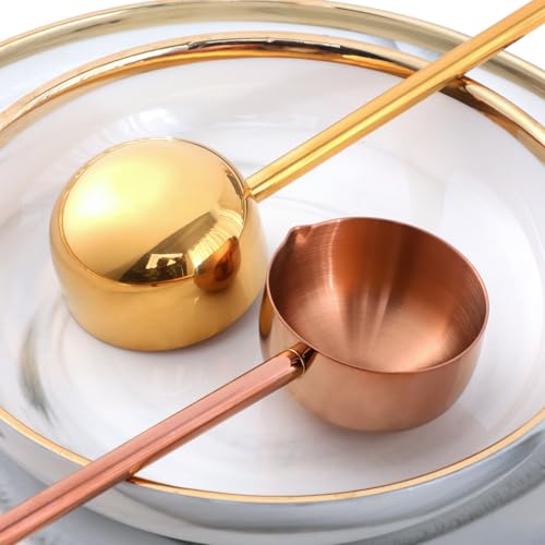 Stainless Steel Hot Oil Ladle, 2pcs Solid Oil Spoon with 10.5 inch Long Handle Pour Spout, 70ml Capacity for Kitchen Cooking Serving Soups and Drizzle Sauces Dishwasher Safe (Gold) - color: Gold