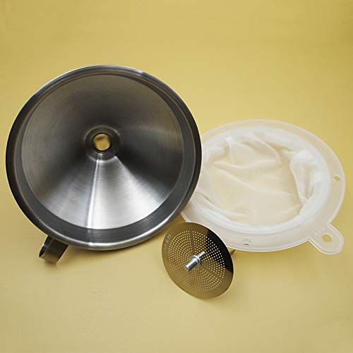 304 Stainless Steel Kitchen Funnel set of 3 with Filter Strainer and Mesh Wide Mouth Wine Funnel Filter Transferring Liquid,Dry Powder Ingredients (funnel 5''+filter 300mesh) - color: funnel 5''+filter 300mesh