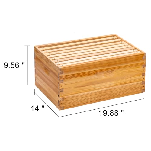 Honey Lake 8 Frame Beehive Deep Brood Box, Langstroth Honey Bee Hive Box Dipped in Beeswax with Beehive Frames and Waxed Foundations for Beekeeper (Unassembled)