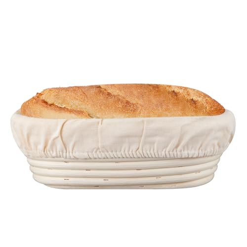Dimpola Banneton Bread Proofing Basket Banneton Basket Set Sourdough Proofing Basket Round Proofing Bowls Handmade Rattan Baskets and Liners (Oval 10 inch set of 2) - style: Oval 10 inch set of 2