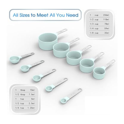 10Pcs Measuring Cups & Spoons Set, Stackable Cups and Spoons, Nesting Measure Cups with Stainless Steel Handle, Kitchen Gadgets for Cooking & Baking (Green) - color: Green