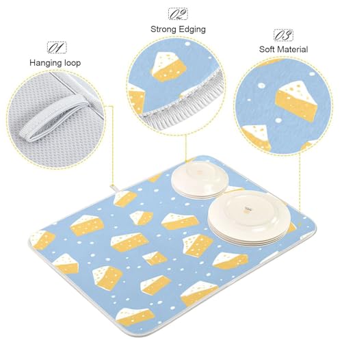 Kcldeci Dish Drying Mat for Kitchen Counter,Cheese and White Dots Absorbent Dish Drainer Dish Drying Pad for Countertops,Sinks,Draining Racks 16x18in - size: 16x18in