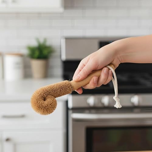 Cactus Bottle Brush Set, 2PCS-Eco-Friendly with Natural Wood Handle & Cactus Fiber Bristles for Deep Cleaning Bottles, Pans, and Kitchen Dishes