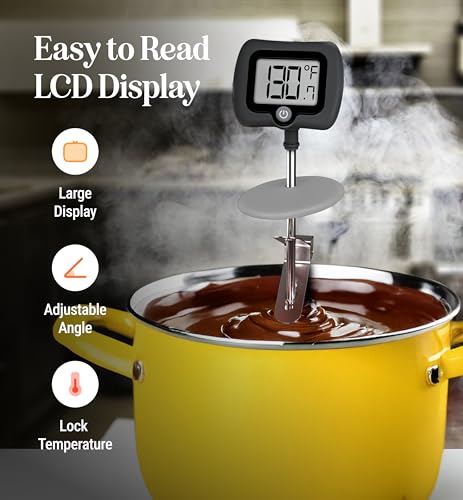 Digital Candy Thermometer with Pot Clip, 10" Long Stainless Steel Probe, Instant Read Kitchen Thermometer for Cooking, Baking, and Candy Making (Dark Gray) - color: Dark Gray