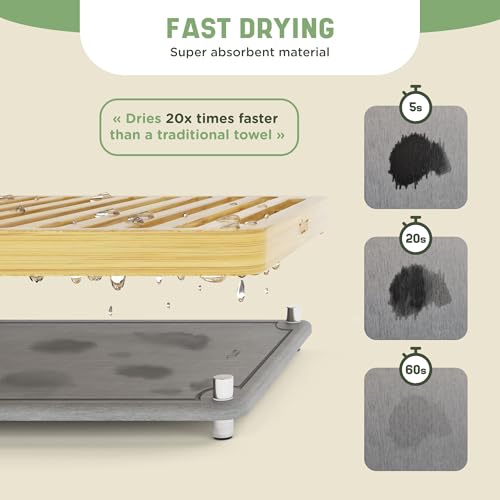NIUM Stone Drying Mat for Kitchen Counter & Bamboo Rack - 16″x12″ - Diatomaceous Earth Dish drying mat Ultra Absorbent & Fast Drying - EcoFriendly with Non-Slip Pads & Anti-Moisture Design - color: Light Bamboo