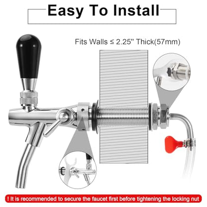 Adjustable Beer Faucet Brass Keg Tap with Stainless Steel Core Flow Control and Long Shank - 5/16'' Barb G5/8 Thread Draft Beer Tap for Kegerator, Home Brewing & Bar