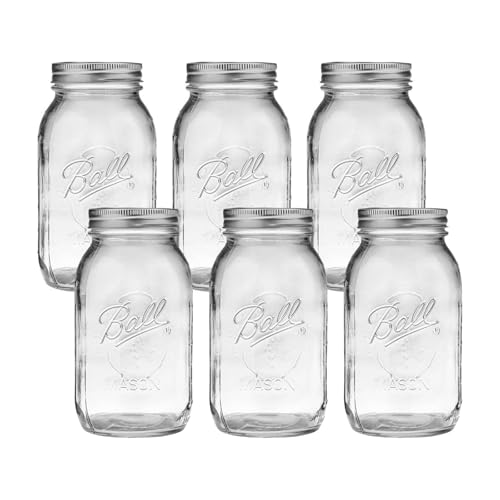 Ball Regular Mouth Glass Mason Jars with Lids and Bands, Used for Canning (Quart, 32 Ounce (Pack of 6)) - color: Quart, size: 32 Oz (Pack of 6)