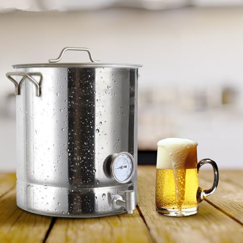 Home Beer Brew Kettle Stainless Steel Brewing Pot with Drilled Bottom Thermometer Bar Beer Home Brewing Supplies 30L (7.93Gal)