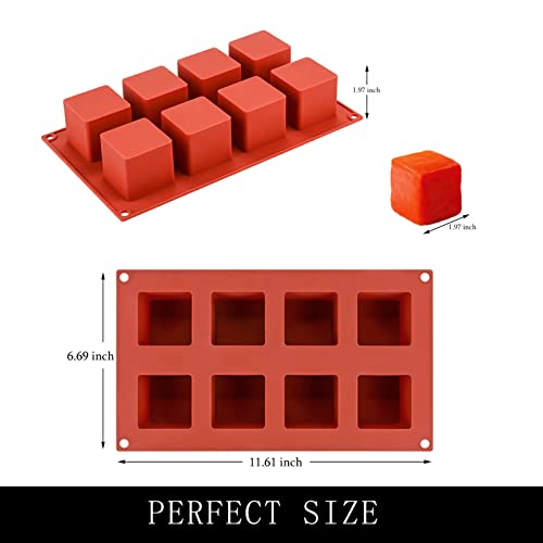 Large Square Silicone Molds, 2 Pack Cololate Cake Mould, 8-Cavity 1.97 Inch Cavities, Mousse Cake Brownie Truffle Candy Pop Truffle - color: 2 PACKS Large Candy Molds Z74