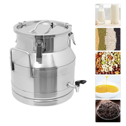 LOYALHEARTDY 20L/5.28Gal Milk Can with Faucet, Stainless Steel Milk Transport Cans Wine Pail Bucket Tote Jug Pot Oil Liquid Storage Barrel with 2 Handles Milk Container with Lid for Grain Wine Liquid - color: 20l-5.28gal With Faucet