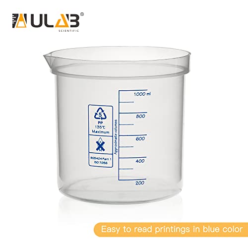 ULAB Scientific Stackable Graduated Plastic Beakers, 3pcs of 1000ml(33.8oz), with Easy-to-Read Printings in Blue, UBP1016 - style: 3pcs of Vol.1000ml with blue printings