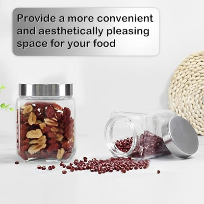 Nsmykhg 37 oz Square Glass Jars with Lids, 4 Pack Glass Canisters with Metal Lids, Clear Wide Mouth Mason Jar Food Storage Jar for Overnight Oats, Coffee, Candy, Kitchen & Bathroom Storage Containers