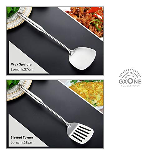 Kitchen Utensil Set – 6 Piece Stainless Steel Cooking Utensils with Rotating Holder Organizer Includes Slotted Spoon, Slotted Spatula, Large Spoon, Soup Ladle, Spatula, Pasta Server Silver/7PCS - style: Cooking Utensils