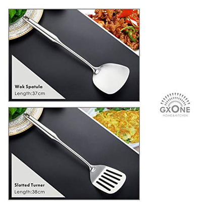 Kitchen Utensil Set – 6 Piece Stainless Steel Cooking Utensils with Rotating Holder Organizer Includes Slotted Spoon, Slotted Spatula, Large Spoon, Soup Ladle, Spatula, Pasta Server Silver/7PCS - style: Cooking Utensils