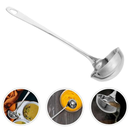 PRETYZOOM Stainless Steel Soup Ladle with Double Pouring Spouts and Long Handle - 10.6 Inch Ladle with Pouring Lip for Easy Serving and Canning in Kitchen