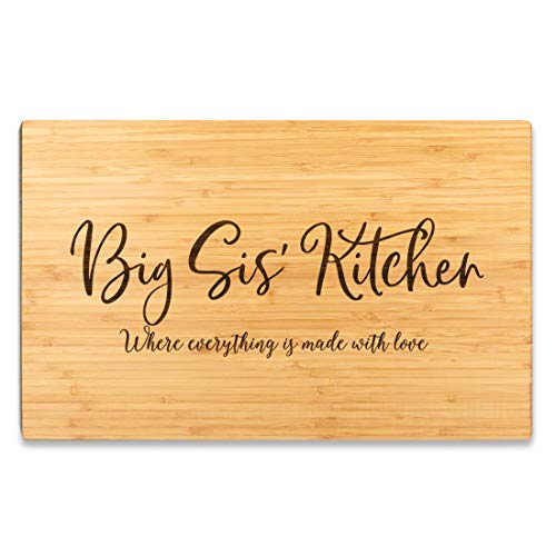 Andaz Press Large Bamboo Wood Cutting Board Gift, 17.75 x 11-inch, Big Sis' Kitchen Where Everything is Made With Love, 1-Pack, Engraved Serving Chopping Board Christmas Birthday Chef Kitchen Ideas - color: Big Sis