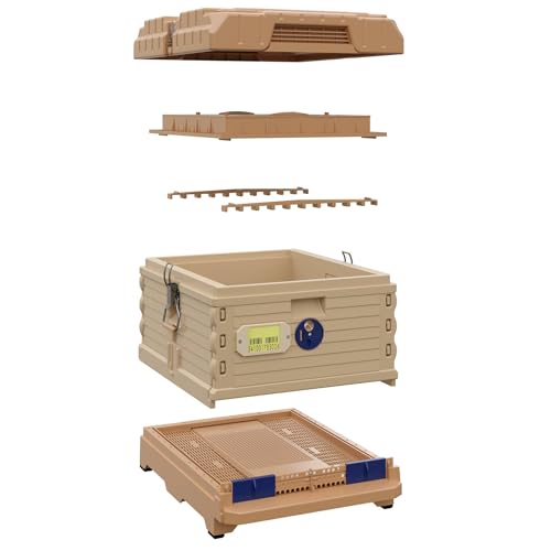 Apimaye Ergo Insulated 10 Frame Bee Hive Set with New Dual Feeder! [NO Frames Included] (Tan Body Blue Entrance, Single) - color: Tan Body Blue Entrance