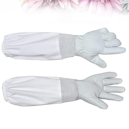 Beekeeping Gloves 2 Pair Beekeeping Gloves Premium Goatskin Beekeeper's Glove Long Protective Gloves Size XL (White) for Beekeepers Protected Supplies