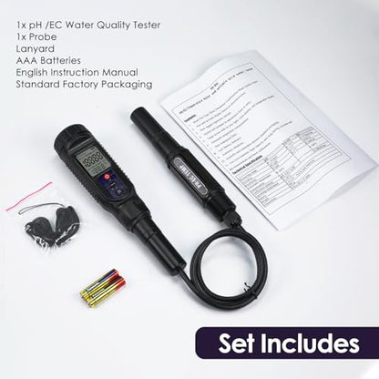 pH Meter for Food 3-in-1 Digital pH EC Temperature Meter with ATC, Food pH Tester for Checking Fermentation/Bread Dough/Sausages, Waterproof pH Probe Meter for Cosmetics, Solid and Soft Soil Sample