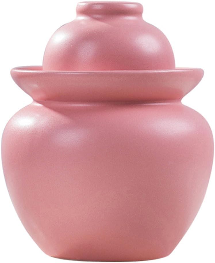 ELEFOCUS Large Ceramic Pickle Jar, Fermentation Jar, Colorful Fermenting Crock With Water Seal Airlock Lid, Fermentation Tank(Pink,3.5Kg) - color: Pink, size: 3.5Kg