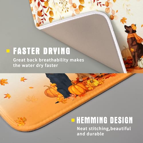 Giwawa Fall Dogs Dish Drying Mat Autumn Leaves Reusable Dishes Pad 16"x18" Holiday Microfiber Quick Dry Dish Drainer Rack Mat for Kitchen Counter - color: Fall Dogs, size: 16x18 inch