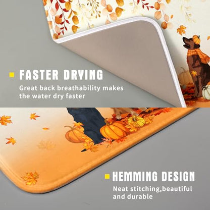 Giwawa Fall Dogs Dish Drying Mat Autumn Leaves Reusable Dishes Pad 16"x18" Holiday Microfiber Quick Dry Dish Drainer Rack Mat for Kitchen Counter - color: Fall Dogs, size: 16x18 inch