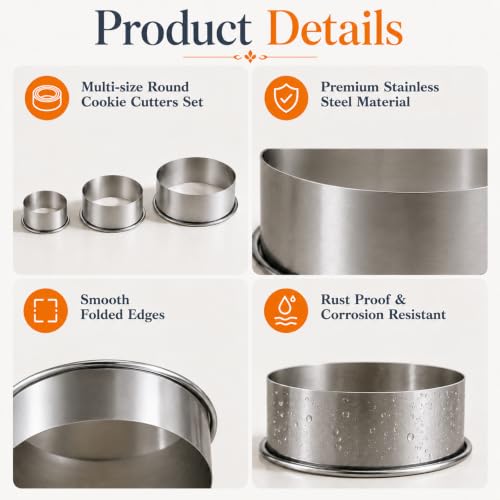 Biscuit Cutters Set, Round Cookie Cutters, Stainless Steel Dumpling Cutters,Cake Pastry Cutters,Scone Cutters Molds for Cooking Baking (3Pcs, Plain Edge) - size: 3Pcs, Plain Edge