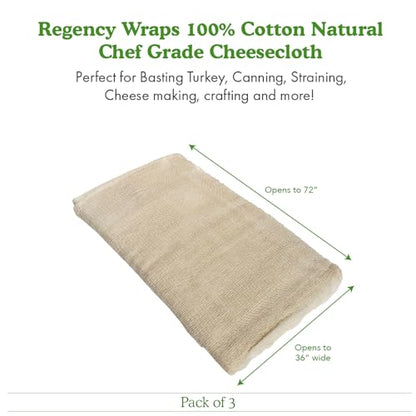 Regency Wraps 100% Cotton Cheesecloth For Straining, Basting Turkey, Canning, Cheese-making, Natural Standard, 2yd (Pack of 3) - size: 2yd (Pack of 3)