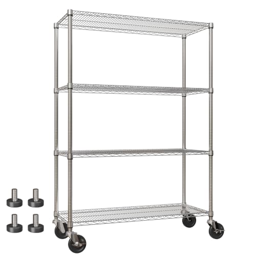 Garvee 4-Tier Wire Shelving with Wheels, Metal Storage Shelves Heavy Duty 1760LBS, Chrome Plating, NSF, Adjustable Utility Shelf Rack for Kitchen, Garage, Pantry, Commercial, 47.2" Wx17.7 Dx70.9 H - size: 17.72"D x 47.2"W x 70.9"H - 4 Tier