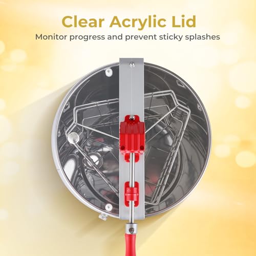 Goplus 3 Frame Honey Extractor, Stainless Steel Manual Honey Spinner with Bottom Gravity Flow Gate & Clear Lid, Honeycomb Drum Spinner, Adjustable Height Apiary Centrifuge Equipment for Home Apiary