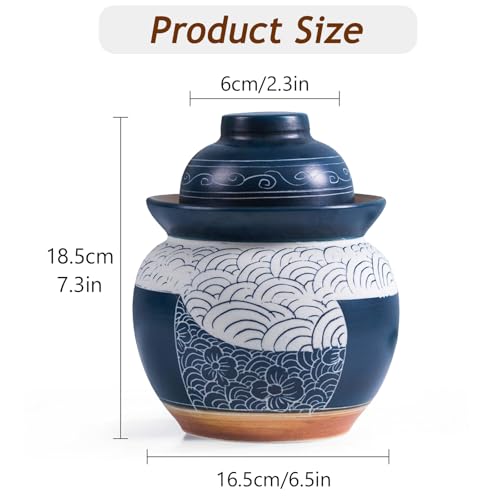 Traditional Chinese Porcelain Pickle Jar, Ceramic Fermenting Jar with Water Seal Airlock Lid, Turnip Kimchi Sauerkraut Fermentation Crock Pickling Pot(1.5kg, Blue) - color: Blue, size: 1.5kg