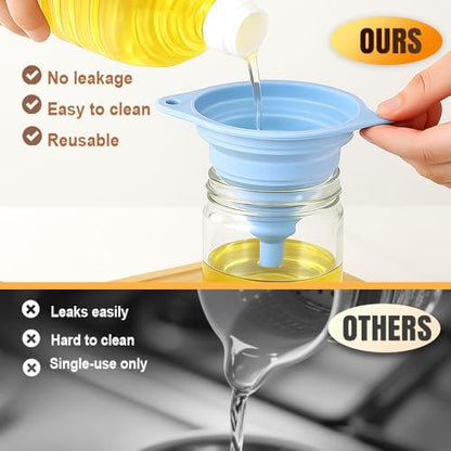 Kitchen Funnel Set 3 Pack, Collapsible Silicone Funnels for Filling Water Bottles & Small Bottles | Food-Grade, Easy Clean & Space-Saving (Mix Colors) - color: mix colors
