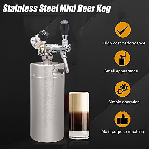 Mini Stainless Steel Beer Keg,Portable Home Dispenser System to Keep Fresh for Home Kitchen Brewing Beer,Keeps Carbonation for Craft Beer Draft and Homebrew,3.6 liters